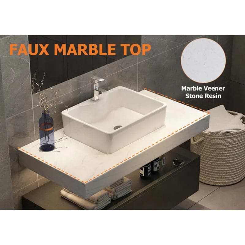 35"/40" Modern Floating Bathroom Vanity Set With Single Sink White and Black