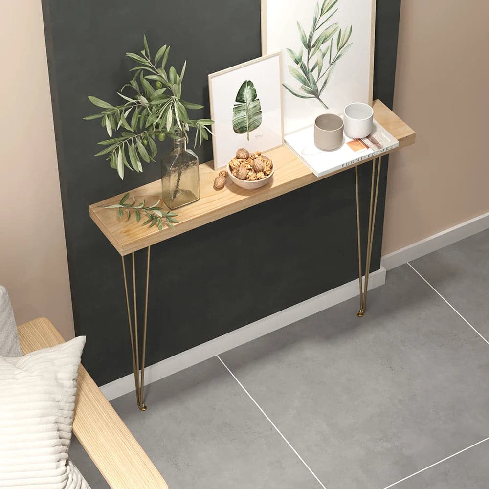 39.4 Inch Rustic Narrow Rectangle Console Table with Wooden Top & Metal Hairpin Legs
