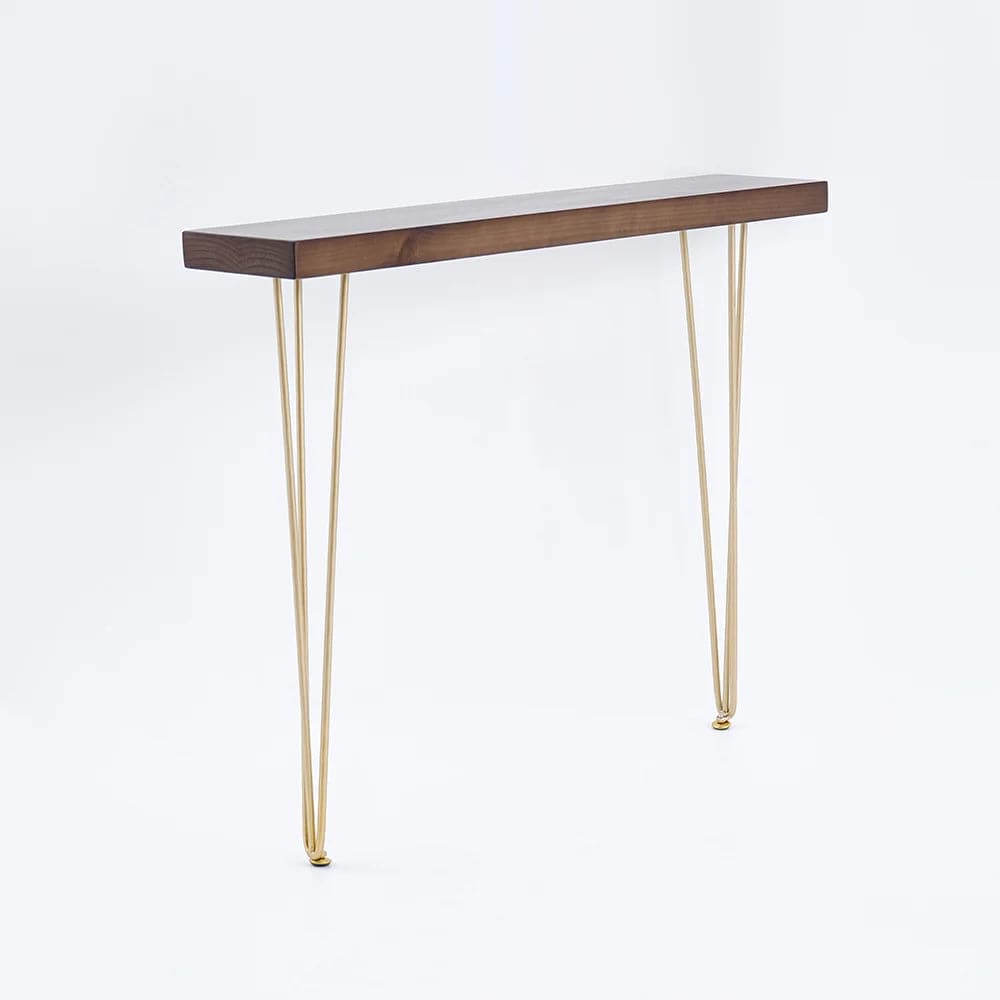 39.4 Inch Rustic Walnut Narrow Rectangle Console Table with Wooden Top Metal Legs