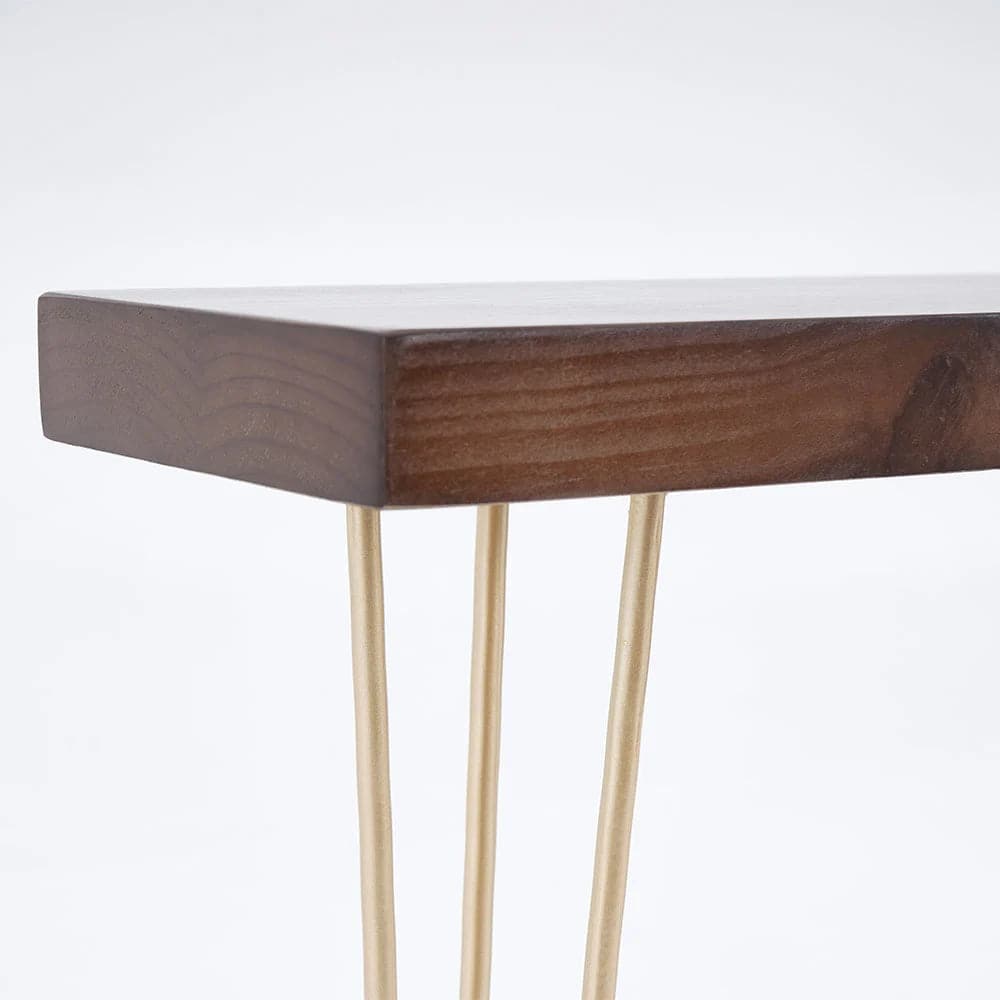 39.4 Inch Rustic Walnut Narrow Rectangle Console Table with Wooden Top Metal Legs