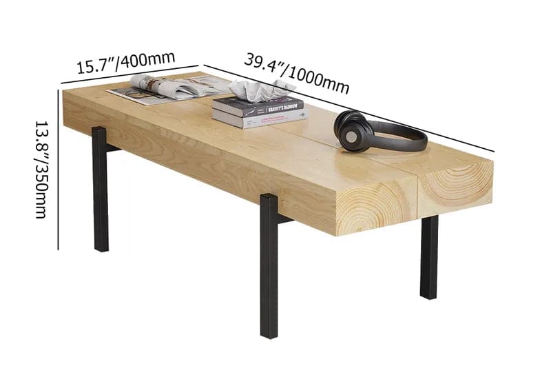 39" Rustic Rectangular Coffee Table Small Narrow Cocktail Table