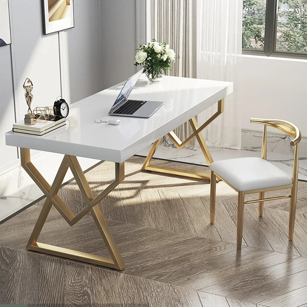 Bureau rectangulaire blanc moderne de 40 po avec base dorée