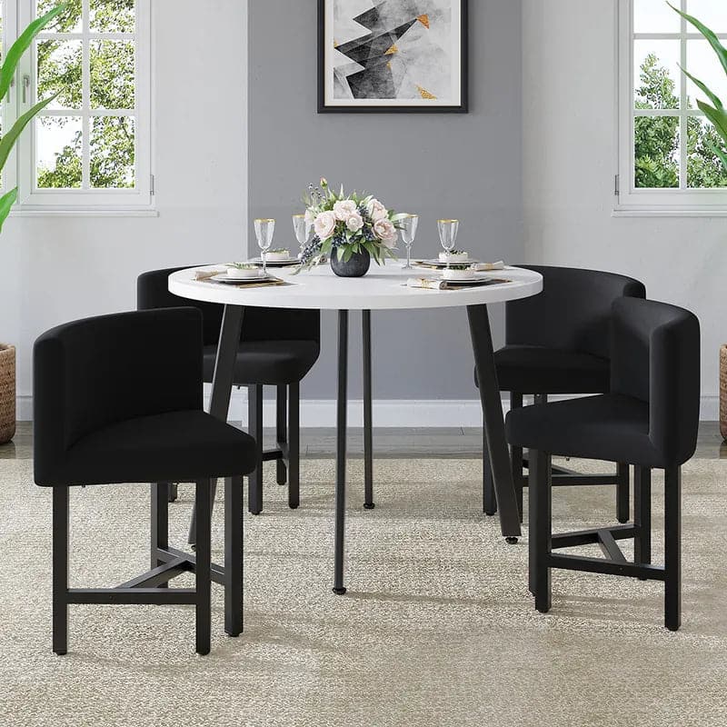 40 Inch Round Wooden Small Nesting Dining Table Set for 4 Black Upholstered Chairs