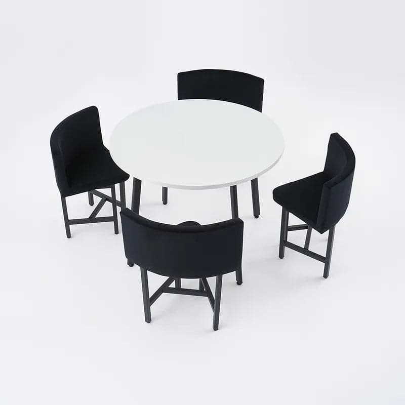 40 Inch Round Wooden Small Nesting Dining Table Set for 4 Black Upholstered Chairs