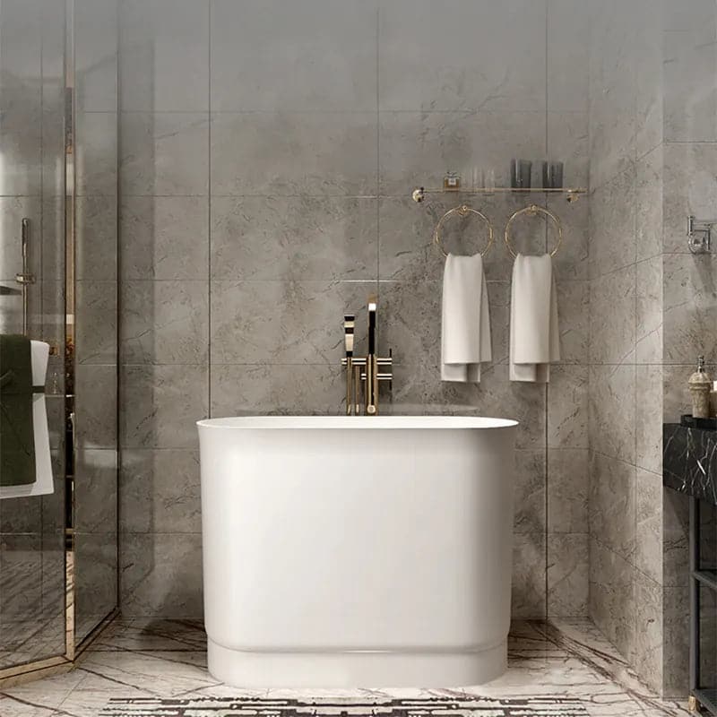 Baignoire de trempage japonaise en résine de pierre blanche mate autoportante ovale profonde moderne de 40 po