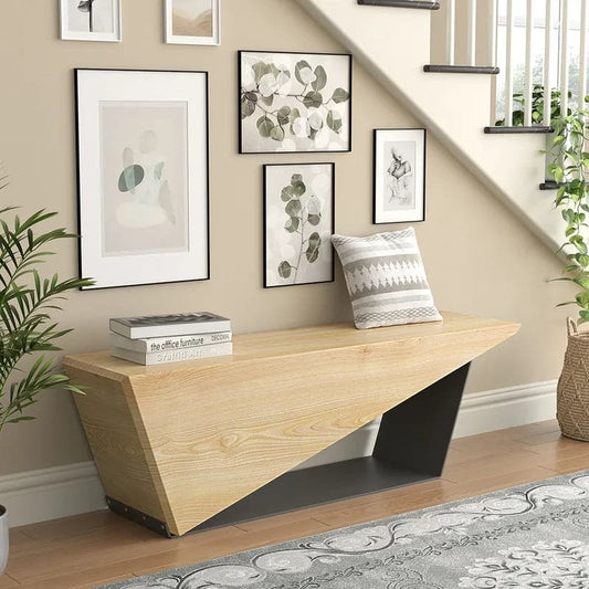 47.2 Inches Rustic Wooden Bench 3-Person Seat Bench for Entryway with Metal Base