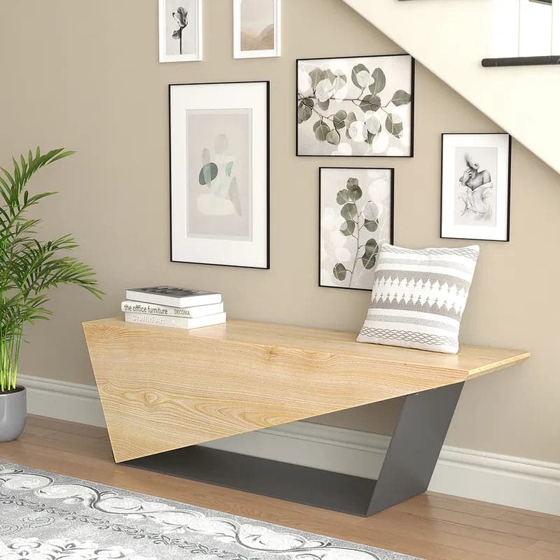 47.2 Inches Rustic Wooden Bench 3-Person Seat Bench for Entryway with Metal Base