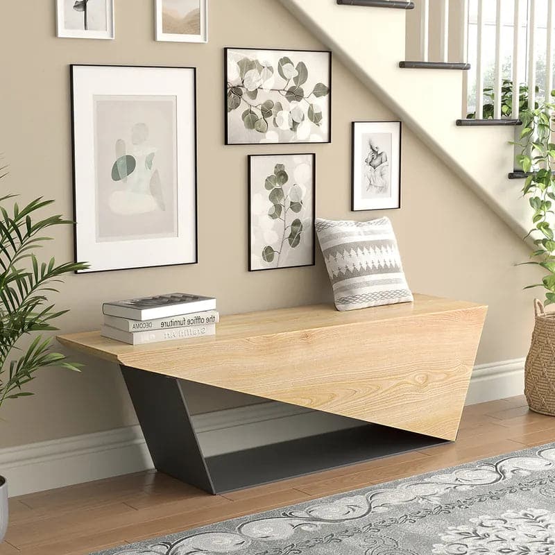 47.2 Inches Rustic Wooden Bench 3-Person Seat Bench for Entryway with Metal Base