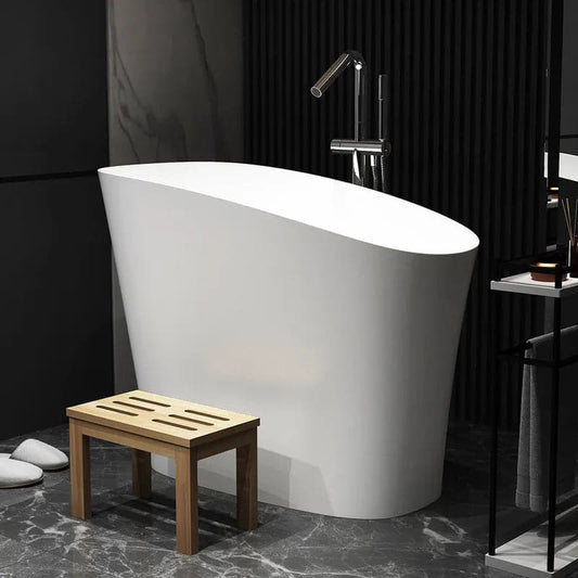 47 Modern Oblique Deep Freestanding Matte White&Black Stone Resin Japanese Soaking Bathtub#White