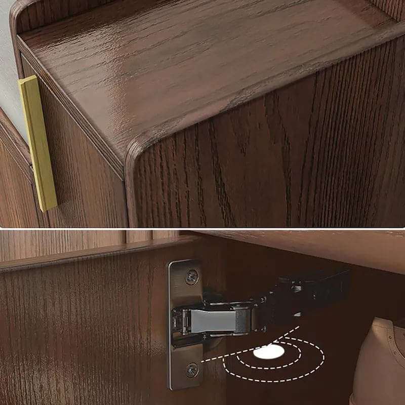 47" Walnut Wooden Shoe Storage Bench with 3 Doors & 5 Shelves for Entryway