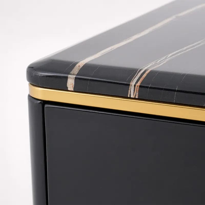 Table basse moderne en marbre blanc/noir de 51 po et tiroirs de rangement, pieds en acier inoxydable doré