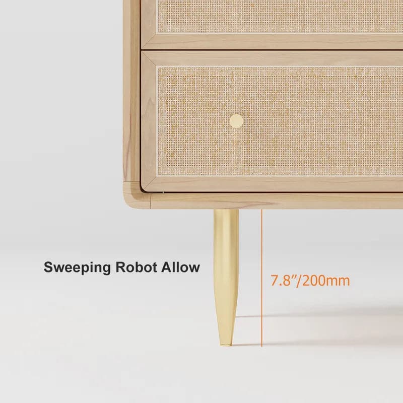 Commode de chambre nordique naturelle de 53 po avec 6 tiroirs en rotin tissé doré