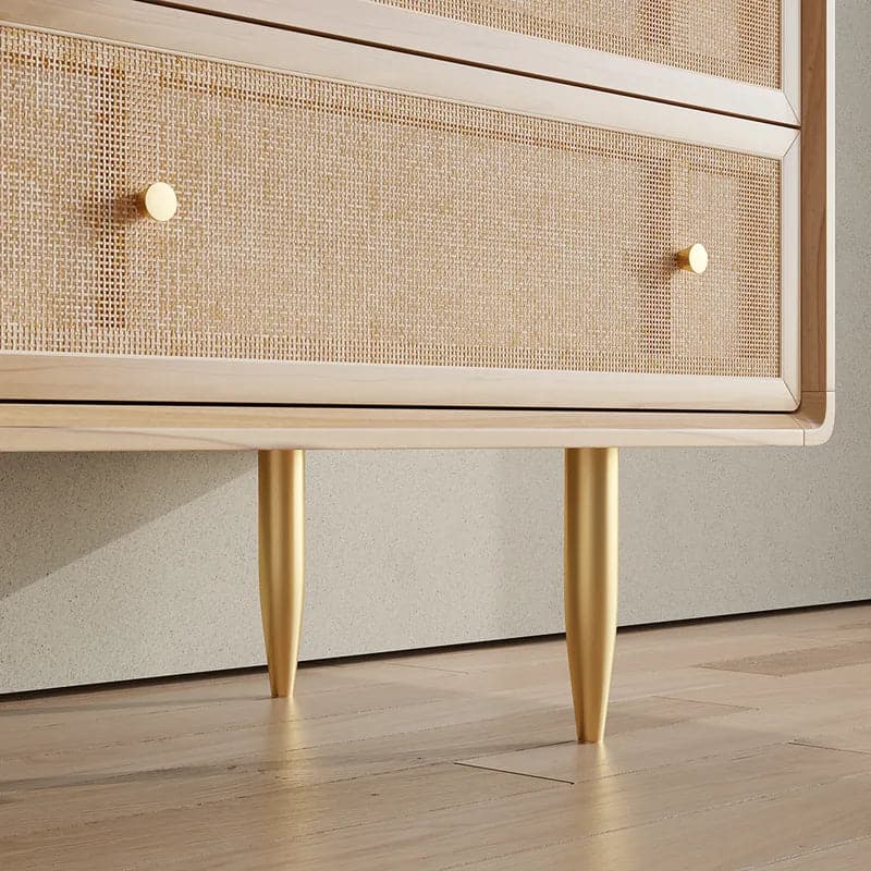 Commode de chambre nordique naturelle de 53 po avec 6 tiroirs en rotin tissé doré