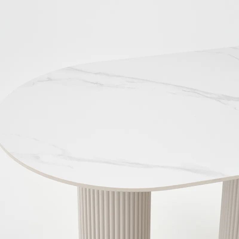 55.1" Modern Oval Sintered Stone Top Dining Table 3 Legs in White