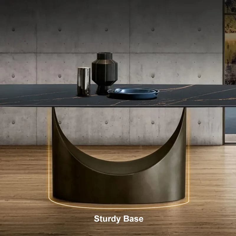 55 Rectangle Black Dining Table for 4 Person Sintered Stone Top Antique Brass Pedestal