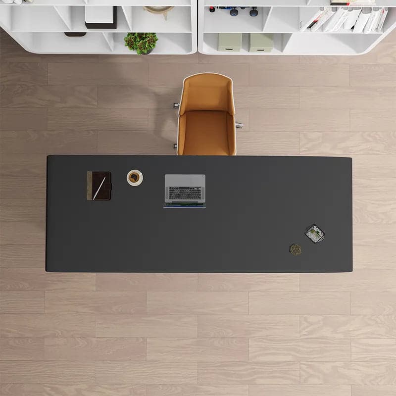 Modern White&Black Computer Desk Rectangular Office Desk with Pedestal Base#Black-S