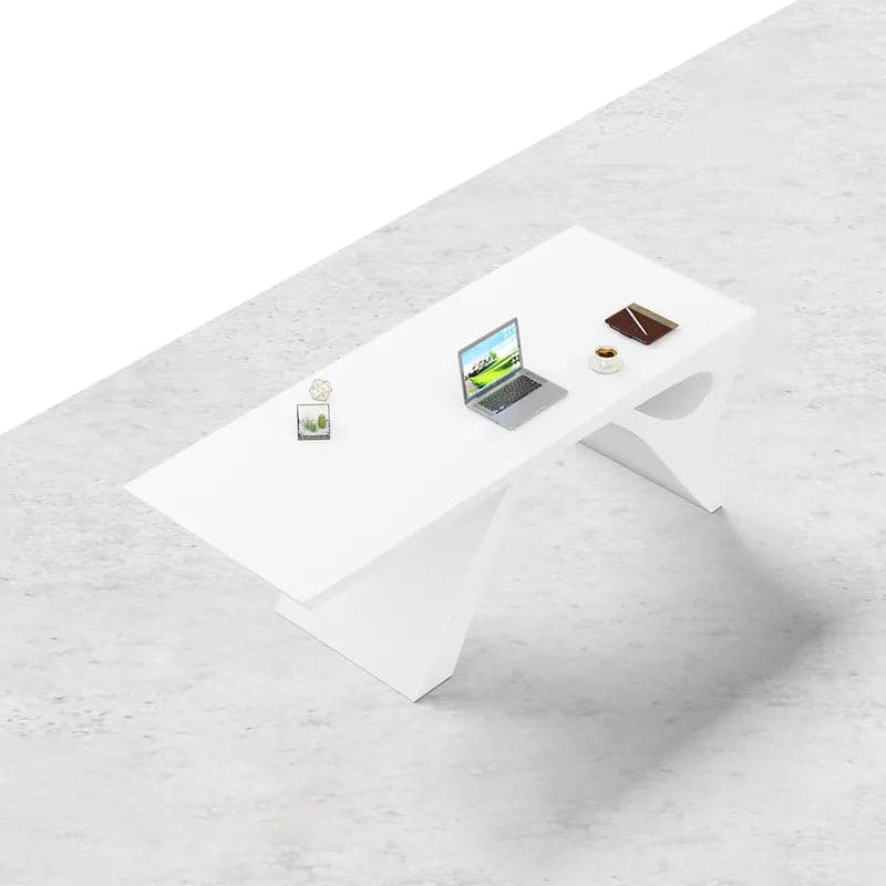 Modern White&Black Computer Desk Rectangular Office Desk with Pedestal Base#White-S