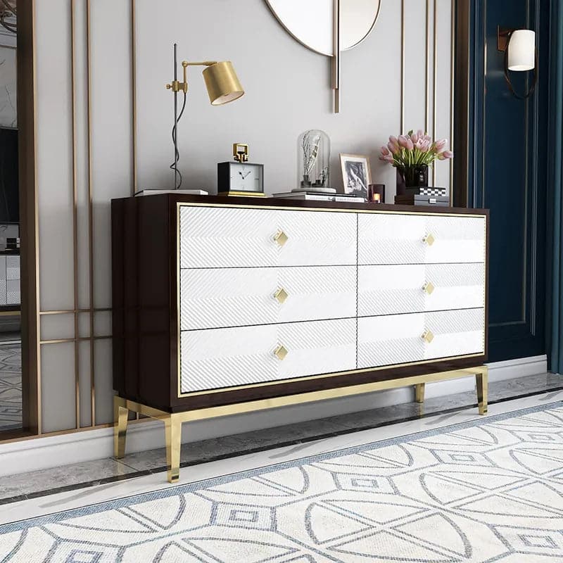 Commode de chambre moderne de 59,1 po avec armoire à 6 tiroirs pour le rangement en or
