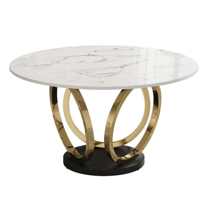 59" Modern Round Dining Table Set for 6 Faux Marble Top Upholstered Chairs