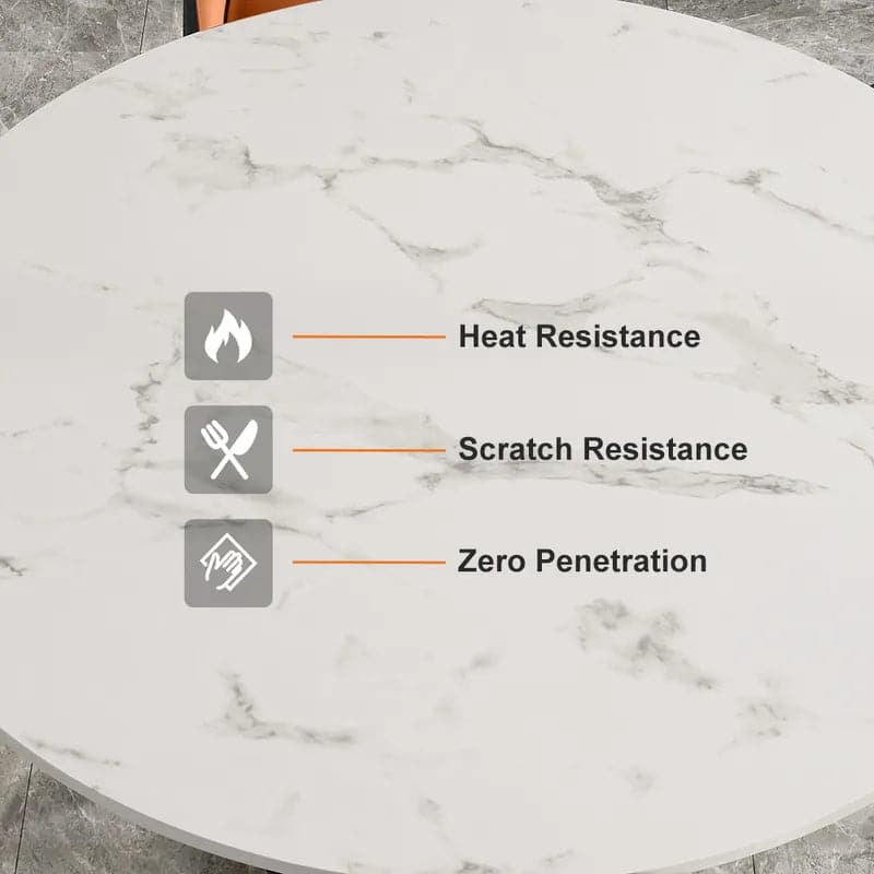 59" Modern Round Dining Table Set for 6 Faux Marble Top Upholstered Chairs