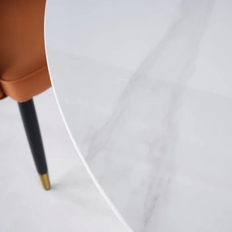 59" Modern Round Dining Table Set for 6 Faux Marble Top Upholstered Chairs