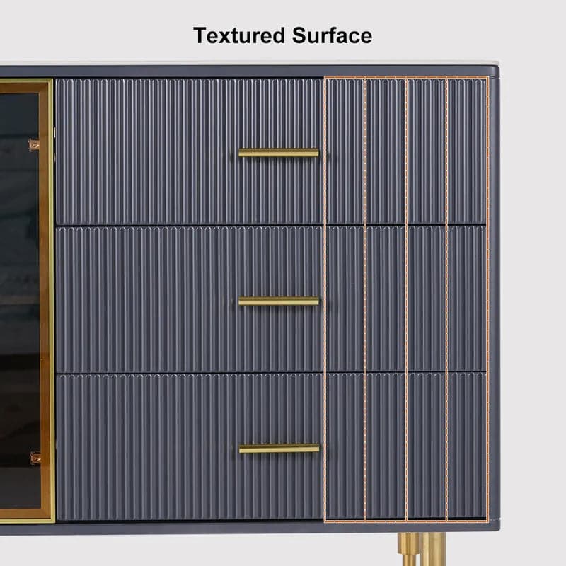 59" Modern Sideboard Sintered Stone Top Luxury Buffet Tempered Glass Doors in Large