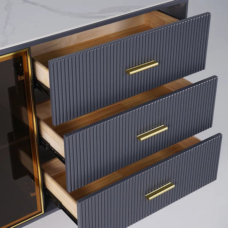 59" Modern Sideboard Sintered Stone Top Luxury Buffet Tempered Glass Doors in Large