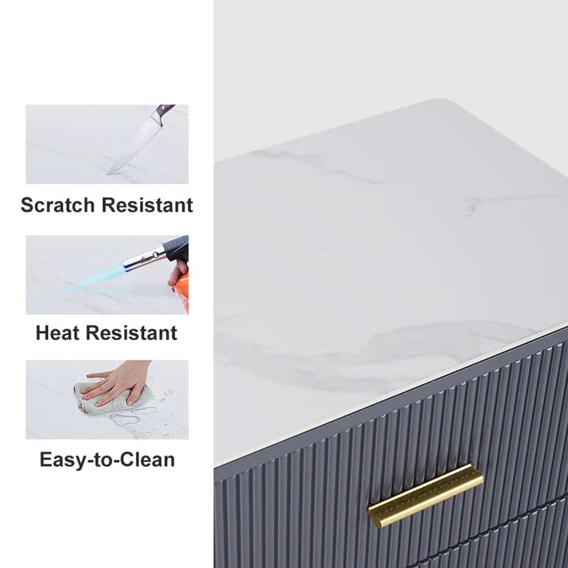 59" Modern Sideboard Sintered Stone Top Luxury Buffet Tempered Glass Doors in Large