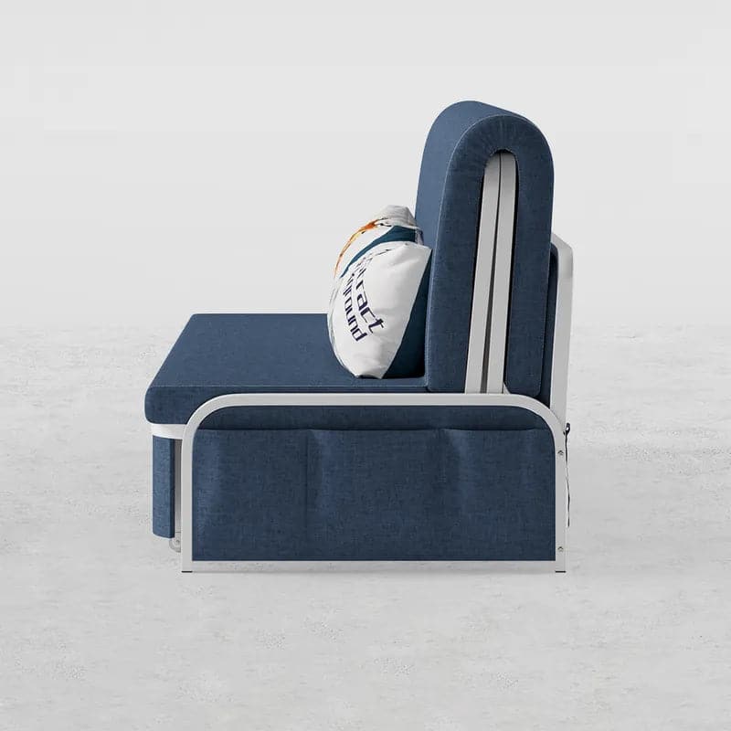 60 Inches Modern Blue Convertible Sofa Bed with Storage Cotton & Linen Upholstered Daybed#Blue