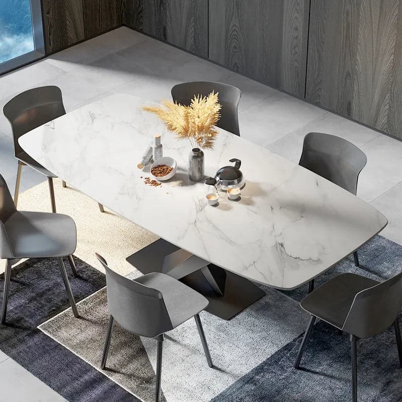 Table de salle à manger rectangulaire moderne en faux marbre blanc de 63 po/71 po/79 po avec base en X en métal