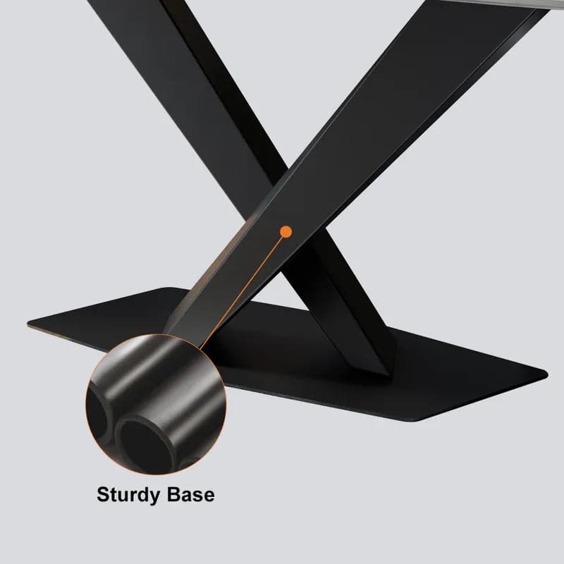 Table de salle à manger rectangulaire moderne en faux marbre blanc de 63 po/71 po/79 po avec base en X en métal