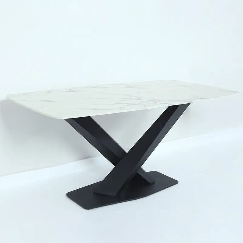 Table de salle à manger rectangulaire moderne en faux marbre blanc de 63 po/71 po/79 po avec base en X en métal