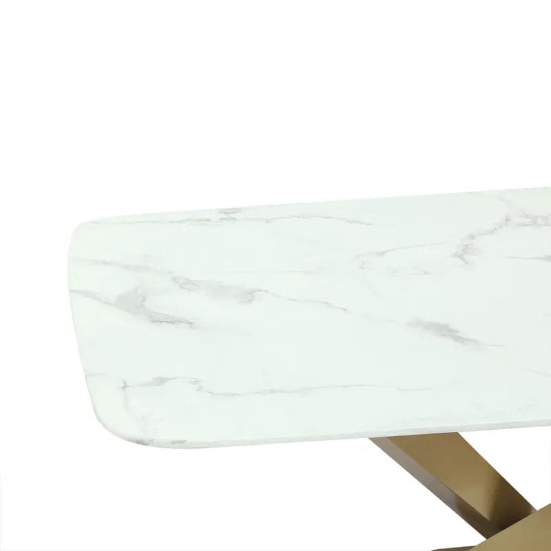63" Modern White Marble Rectangular Dining Table with Stainless Steel X-Base