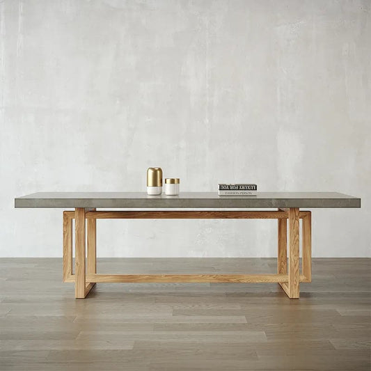 63'' Concrete Gray Dining Table Rectangle Wooden Tabletop