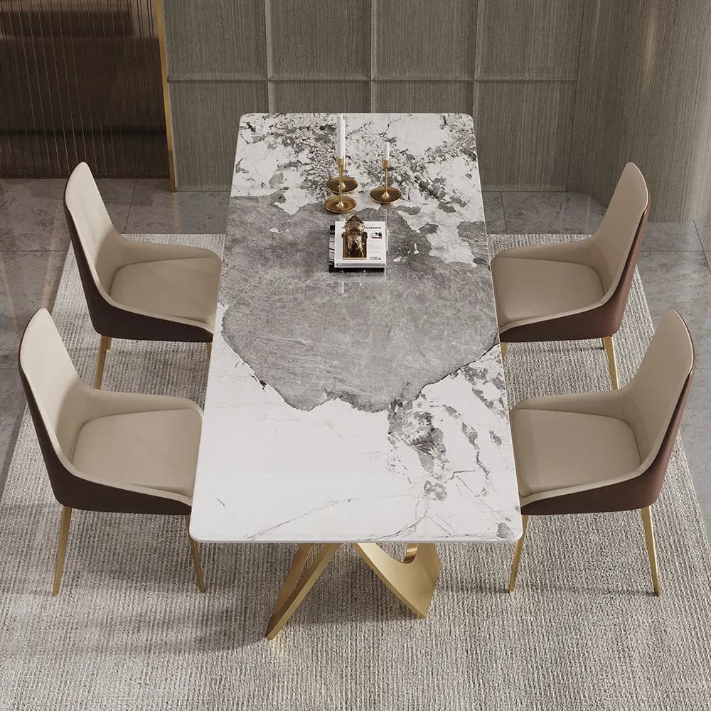 63" Contemporary Dining Table for 6 Seaters with Sintered Stone Top & Double Pedestal