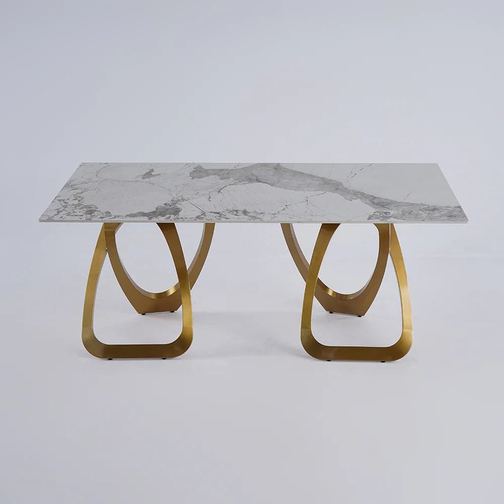 63" Contemporary Dining Table for 6 Seaters with Sintered Stone Top & Double Pedestal