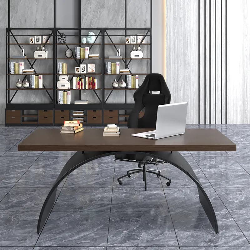 Industrial Rectangular Writing Desk Solid Wood Metal Base Office Desk#M