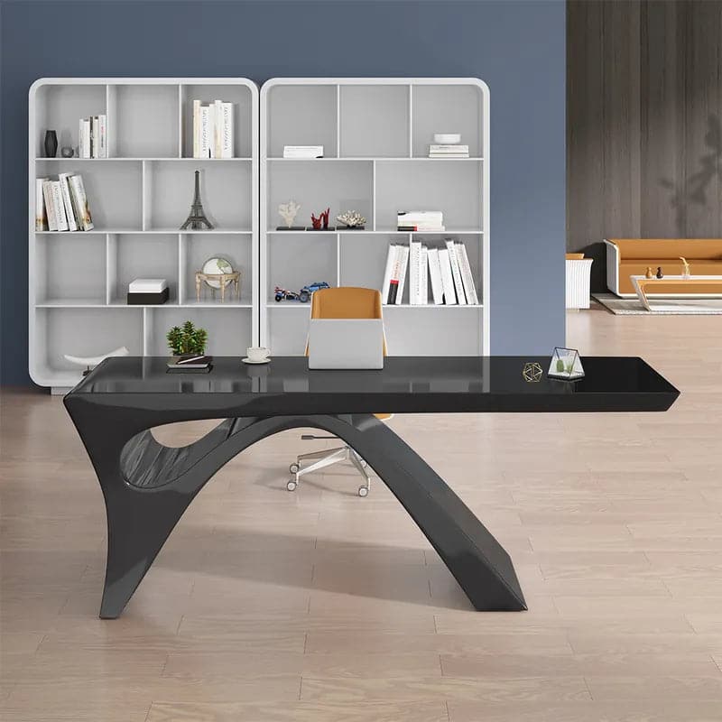 Modern White&Black Computer Desk Rectangular Office Desk with Pedestal Base#Black-M