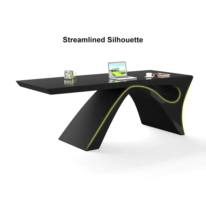 Modern White&Black Computer Desk Rectangular Office Desk with Pedestal Base#Black-M