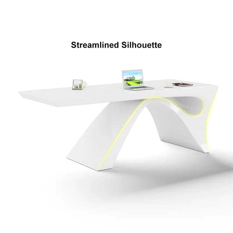 Modern White&Black Computer Desk Rectangular Office Desk with Pedestal Base#White-M