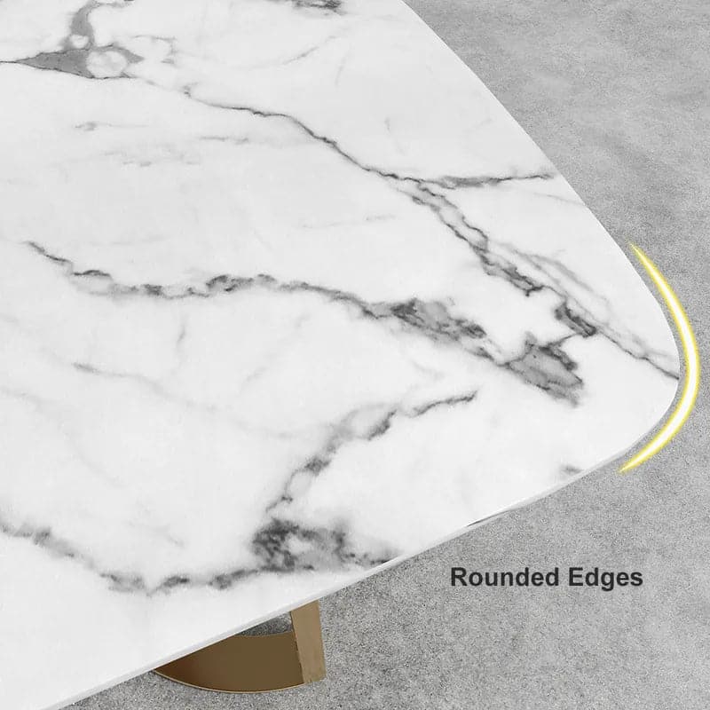63"/71"/79" Faux Marble Dining Table for 6-8 Seater White Rectangular Top Gold Steel Base