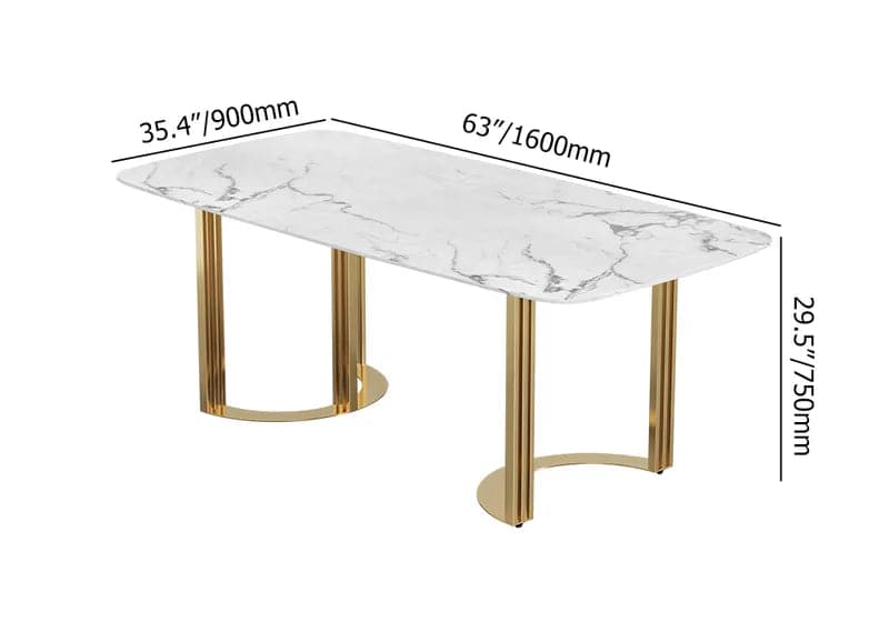 63"/71"/79" Faux Marble Dining Table for 6-8 Seater White Rectangular Top Gold Steel Base