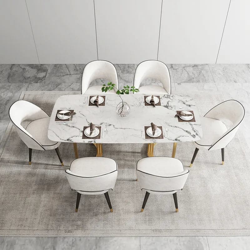 63"/71"/79" Faux Marble Dining Table for 6-8 Seater White Rectangular Top Gold Steel Base