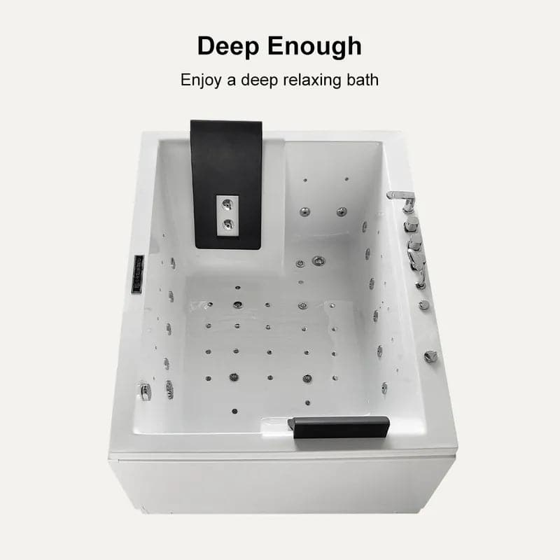 Baignoire d'angle moderne en acrylique de 71 pouces, bain à remous avec massage à l'air, baignoire à tablier à 3 côtés en LED de chromothérapie blanche