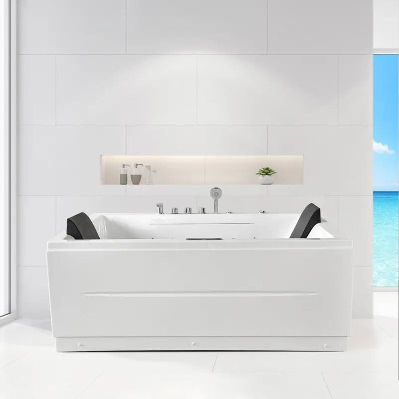 Baignoire d'angle moderne en acrylique de 71 pouces, bain à remous avec massage à l'air, baignoire à tablier à 3 côtés en LED de chromothérapie blanche