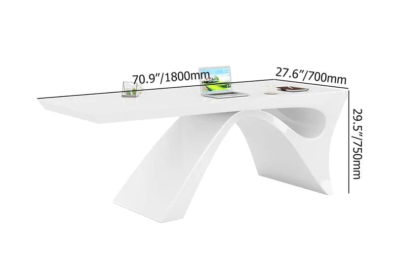 Modern White&Black Computer Desk Rectangular Office Desk with Pedestal Base#White-L