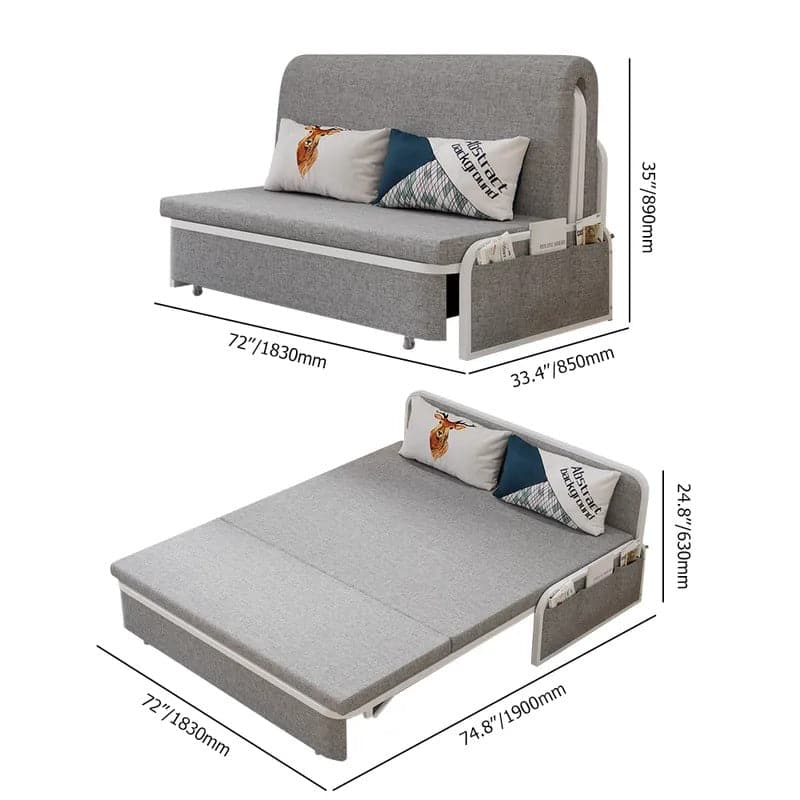 72" Modern Deep Gray Cotton Linen Upholstered Convertible Sofa Bed with Storage