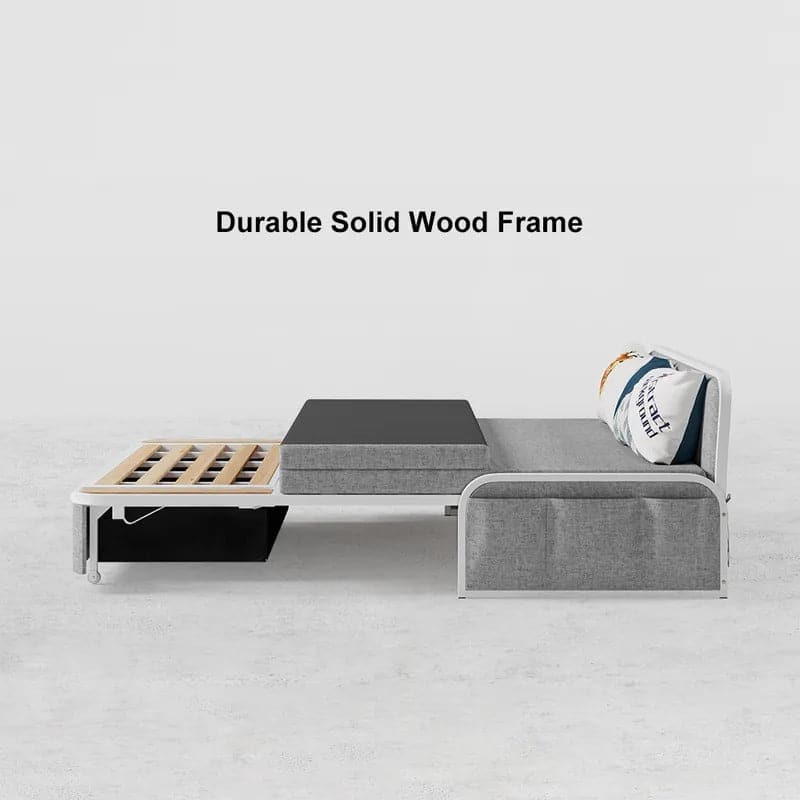 72" Modern Deep Gray Cotton Linen Upholstered Convertible Sofa Bed with Storage