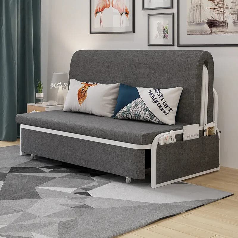 72" Modern Deep Gray Cotton Linen Upholstered Convertible Sofa Bed with Storage