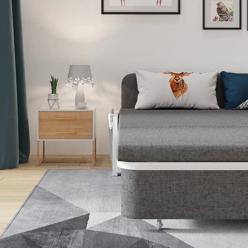 72" Modern Deep Gray Cotton Linen Upholstered Convertible Sofa Bed with Storage